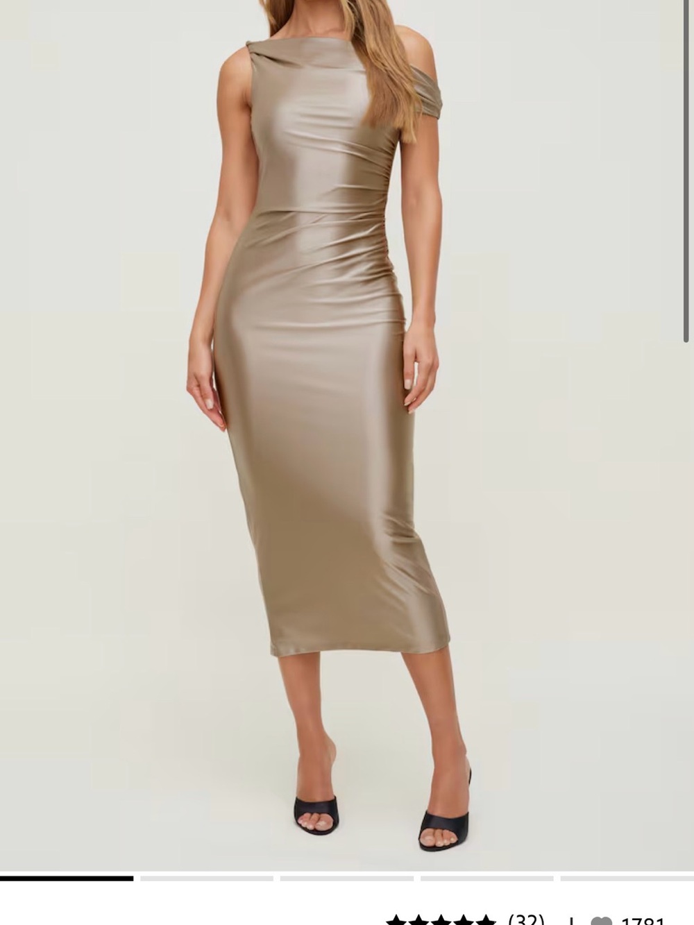 Dynamite One-Shoulder Midi Dress in Taupe